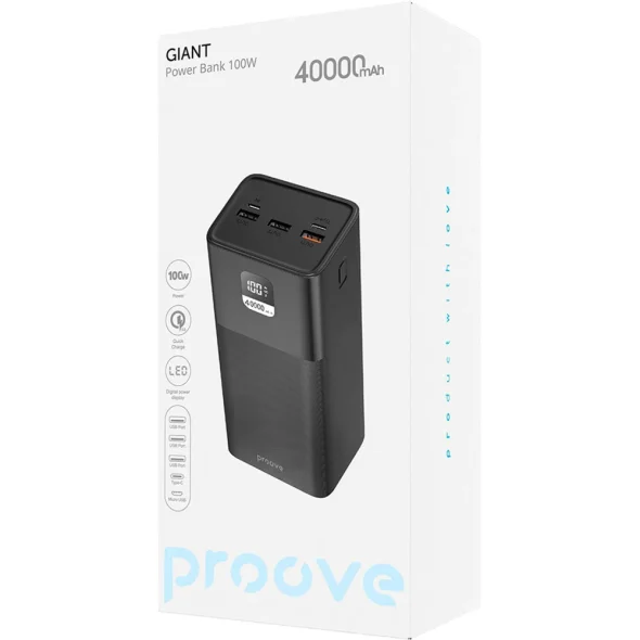 Зовнішній акумулятор Power bank Proove Giant 100W 40000mAh black | магазин Apple Grokholsky.com — Фото 2