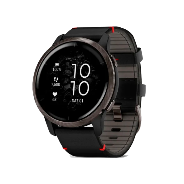 Смарт-годинник Garmin Venu 2 Slate with Black Leather Band (010-02430-21) | магазин Apple Grokholsky.com — Фото 1